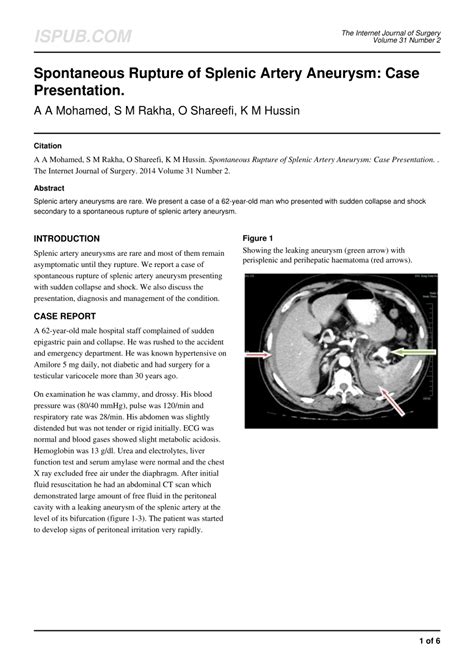 (PDF) Spontaneous Rupture of Splenic Artery Aneurysm: Case Presentation.