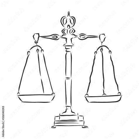 Scales Of Justice Judicial Attribute Vector Sketch Illustration Stock