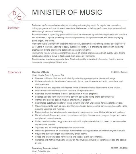 Minister Of Music Resume Example