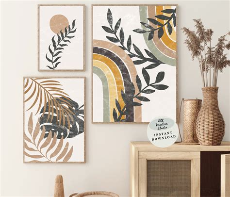 Mid Century Modern Wall Art Boho Print Set Of 3 Gallery Wall Etsy