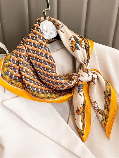 Horse Print Silk Scarf Shein Usa