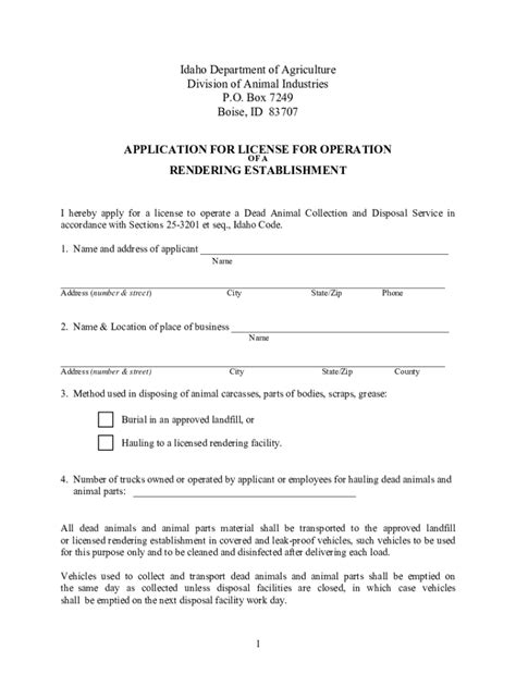 Fillable Online Agri Idaho Idaho Application For License For Operation