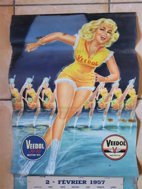 Calendrier Huile Veedol Pin Up Patineuse Affiche Poster Eur