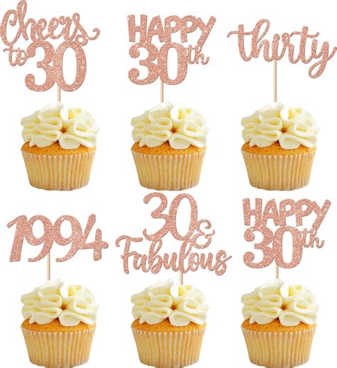 Amazon Rsstarxi Pack Happy Th Birthday Cupcake Toppers Rose