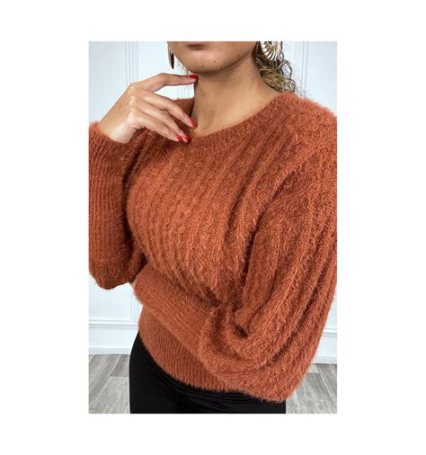 Pull cognac très doux avec dos nu et noeud Pull blanc pour femme très chic