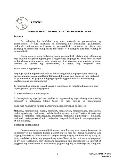 Ppiittpq4m1pagsusuri Ng Ilang Halimbawang Pananaliksik Sa Filipino Batay Sa Layunin Gamit