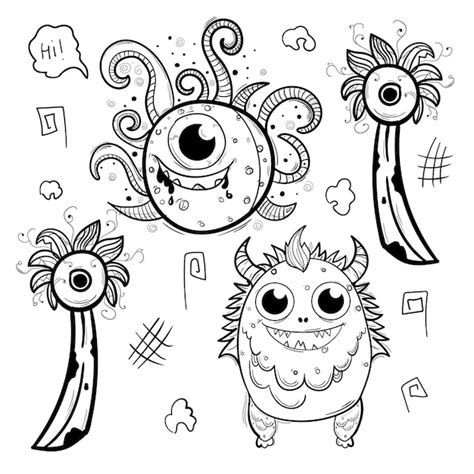 Premium Vector Doodle Art Cute Monster Set Vector