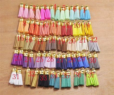 38mm1 5 Faux Leather Tassels 20pcs 37 Color Mini Tassel Craft Gold Cap Suede Tassels Charm