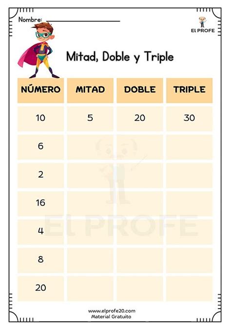 Ejercicios De Mitad Doble Y Triple El Profe 20 En 2024 Actividades