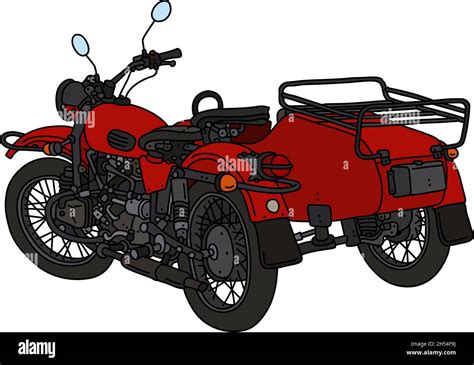 El Dibujo A Mano Vectorizado De Un Sidecar Rojo Retro Imagen Vector De