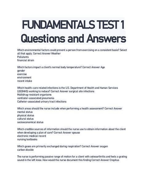 FUNDAMENTALS TEST 1 Questions And Answers Browsegrades