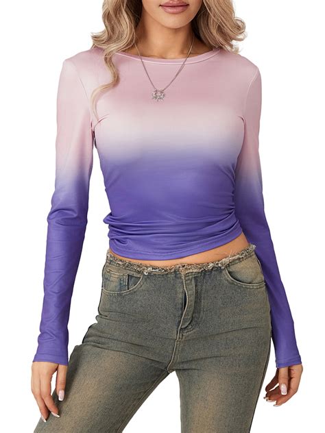 Komoo Long Sleeve Going Out Tops Solid Color Slim Fitted Basic T Shirt