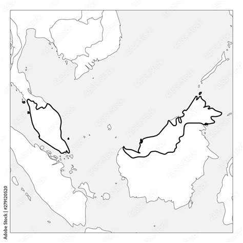 Map Of Malaysia Black Thick Outline Highlighted With Neighbor Countries