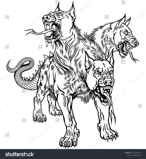 Cerberus Hellhound Mythological Three Headed Dog Stock Vector Royalty