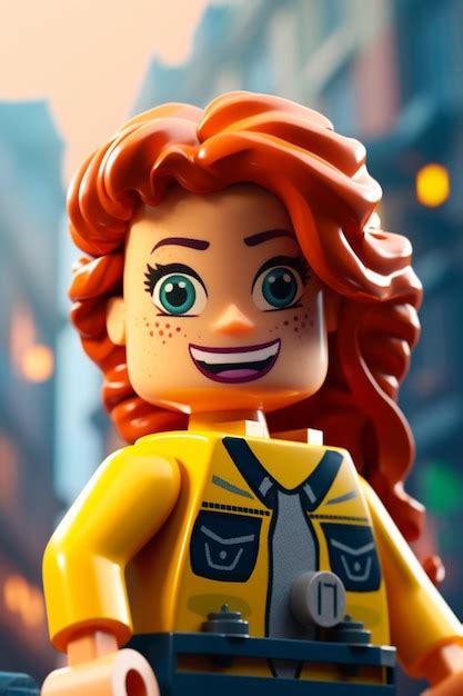 Premium Ai Image Lego Woman With Red Hair And A Yellow Jacket On A