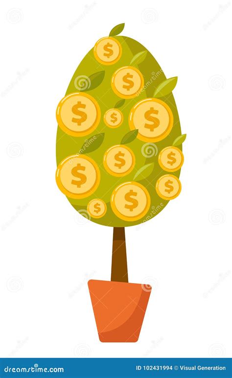 Money Tree With Coins Vector Cartoon Illustration Stock Vector