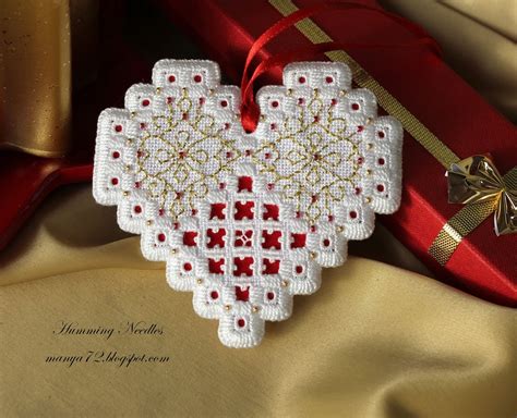 Hardanger Heart Christmas Ornament Brodering Jul H Ndarbeid