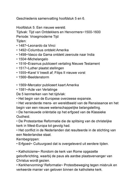 Geschiedenis Samenvatting Hoofdstuk 5 En 6 Hoofdstuk 5 Een Nieuwe