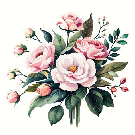 Spring Floral Bouquet Watercolor Flowers Pink Roses Vector