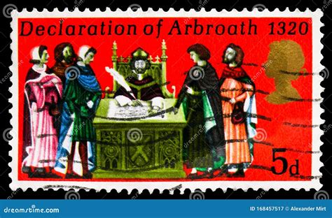 Postage Stamp Printed in United Kingdom Shows Signing the Declaration ...