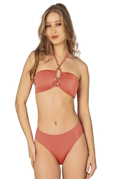 Turuncu Aksesuar Detaylı Boyundan Bağlamalı Bikini Takım Endeep