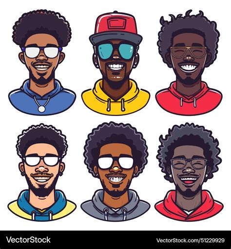 Six Diverse African American Male Avatars Wearing Vector Image