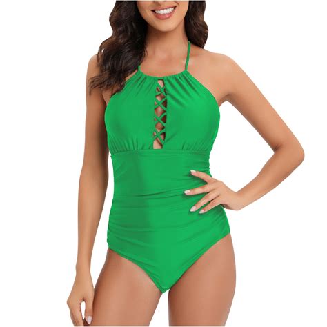 Vsssj Women One Piece Bikini Set Hanging Neck Hollow Out Front Swimsuit