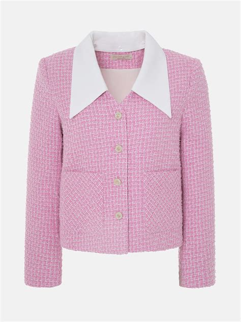 Straight Cut Tweed Jacket With Contrasting Collar Lichi Online Fashion Store