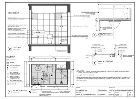 Representação gráfica Exemplo de Detalhamento de Banheiro na Escala 1