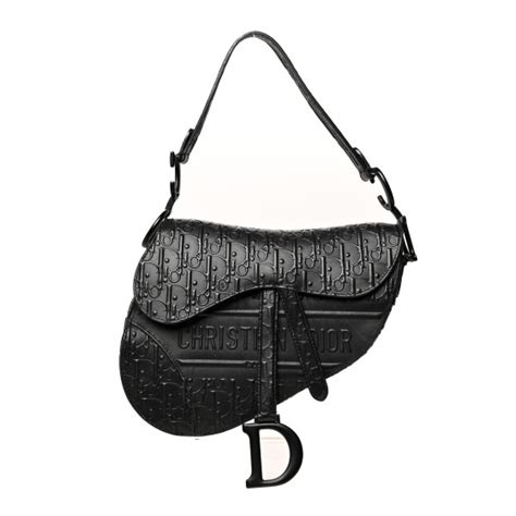 Christian Dior Calfskin Embossed Oblique Saddle Bag Black 1114282 Fashionphile