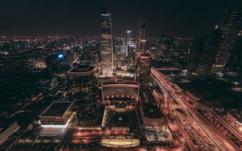 wallpaper beijing, skyscrapers, night city, top view HD : Widescreen ...