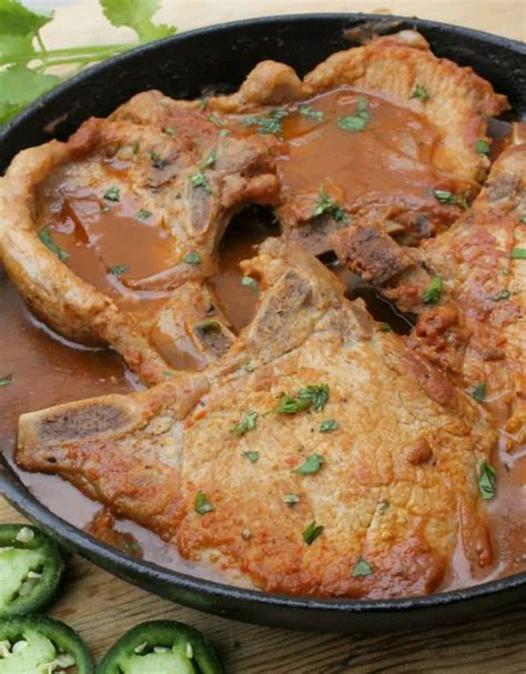 Pork Chops In Mexican Red Salsa Or Chuletas En Salsa Roja