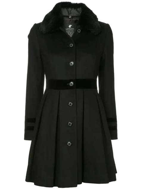 Loveless Fur Collar Flared Coat In Black Modesens