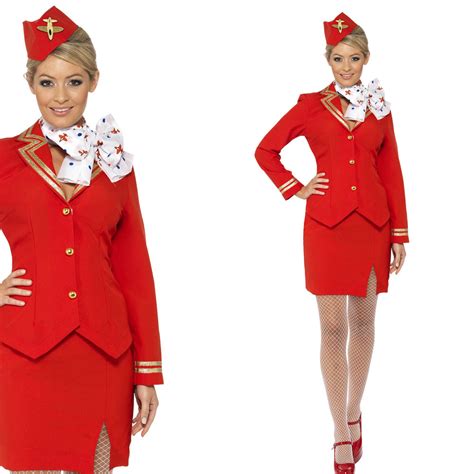 Ladies Cabin Crew Fancy Dress Uniform Air Hostess Flight Attendant Costume