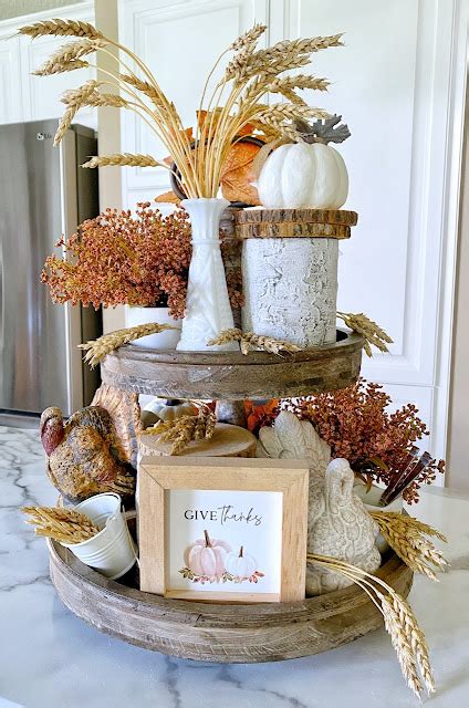 Dining Delight Tiered Tray Decorated For Canadian Thanksgiving