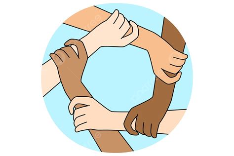 Multiracial People Join Hands In Circle People Drawing Up Vector