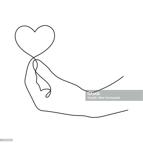 Hand With Heart One Line Art Love Concept Continuous Contour Drawing