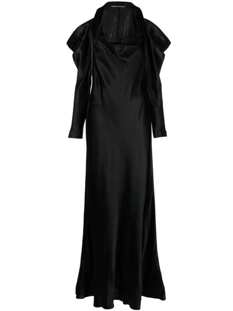 Alberta Ferretti Lace Detail Satin Long Dress Farfetch