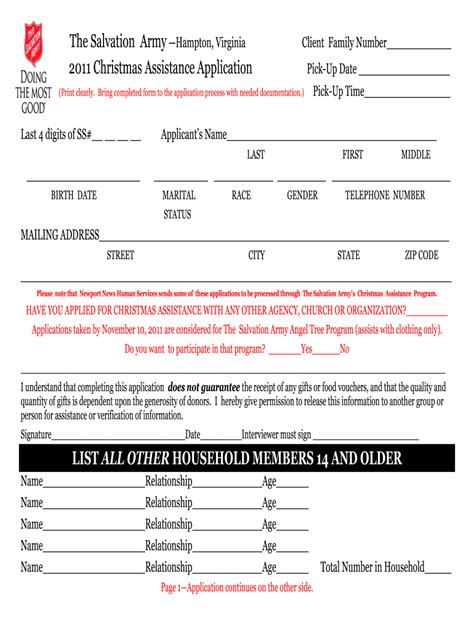 Salvation Army Christmas Application Form Online Fill Online Printable Fillable Blank