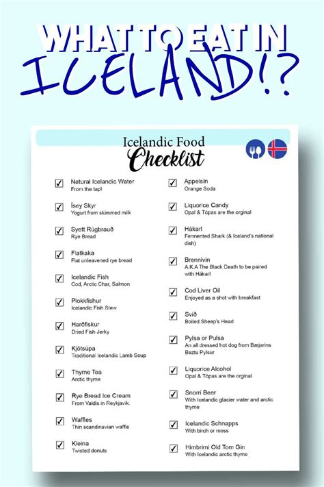 What To Eat In Iceland Printable Icelandic Food Checklist Iceland
