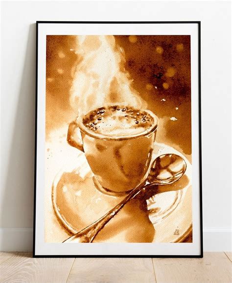 Original Coffee Painting Coffee Art On Watercolor Paper Etsy Uk