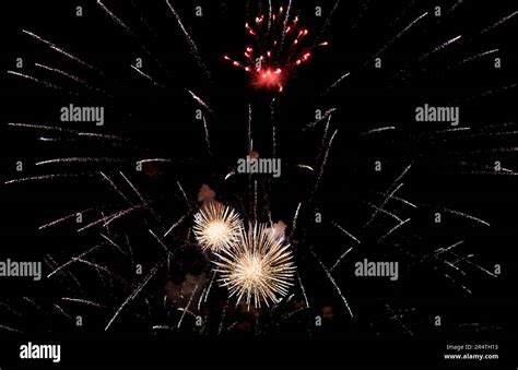 Fireworks On Black Background Colourful Pyrotechnic Stock Photo Alamy