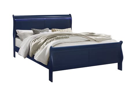 Charlie Blue Sleigh Bed W Led By Global Furniture Furniturepick