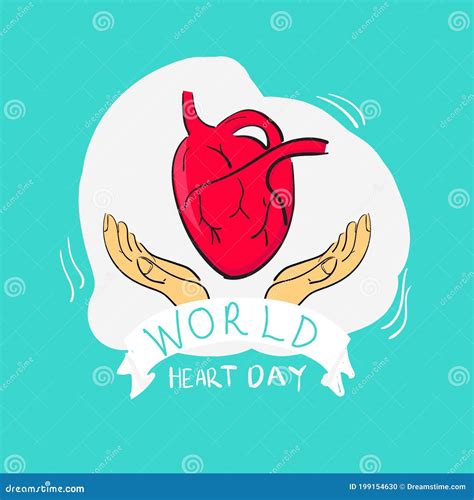 World Heart Day Cute Earth Globe Holding Funny Cartoon Heart Stock