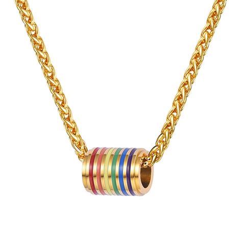 Collier Pendentif Homme Chunky Acier Inoxydable Arc En Ciel Fiert Lgbt