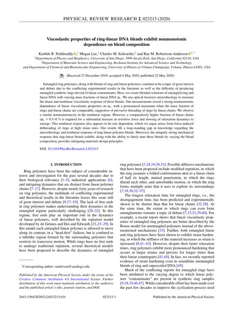 Pdf Viscoelastic Properties Of Ring Linear Dna Blends Exhibit