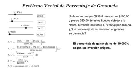 Problema Verbal De Porcentaje De Ganancia GeoGebra