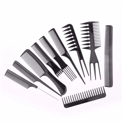 10pcsset Professional Salon Combs Set Black Plastic Barbers Hair