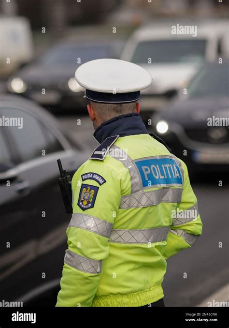 Bucharest, Romania - February 8, 2023: Romanian road police officer in ...