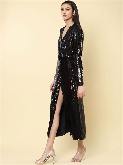 Buy Black Wrap Sequin Maxi Dress Online Label Ritu Kumar